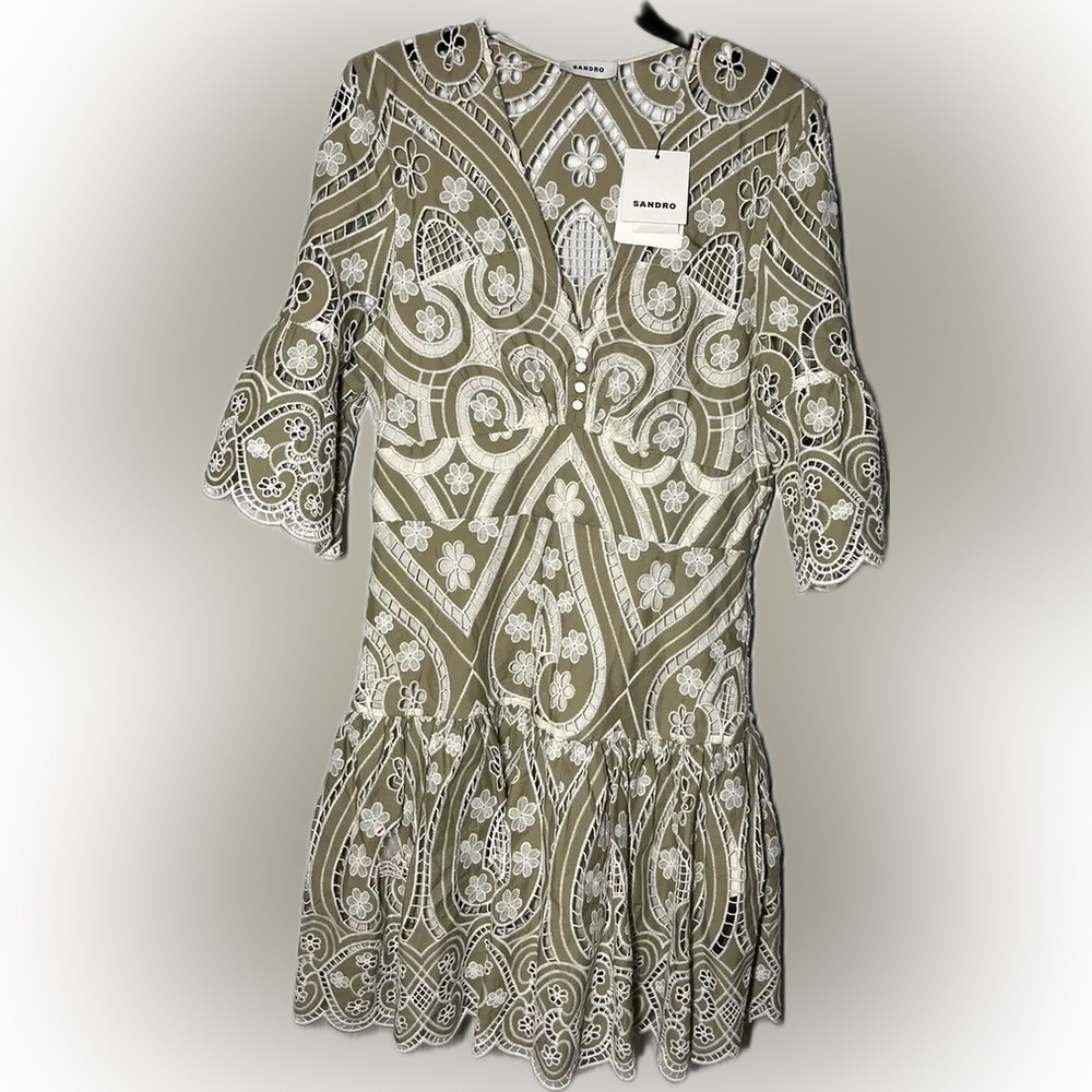 Sandro V-neck Two-Tone Guipure Short Dress - NEVER WORN